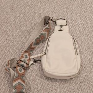 Urban Originals Anthropologie Cream Crossbody Bag with Patterned Strap